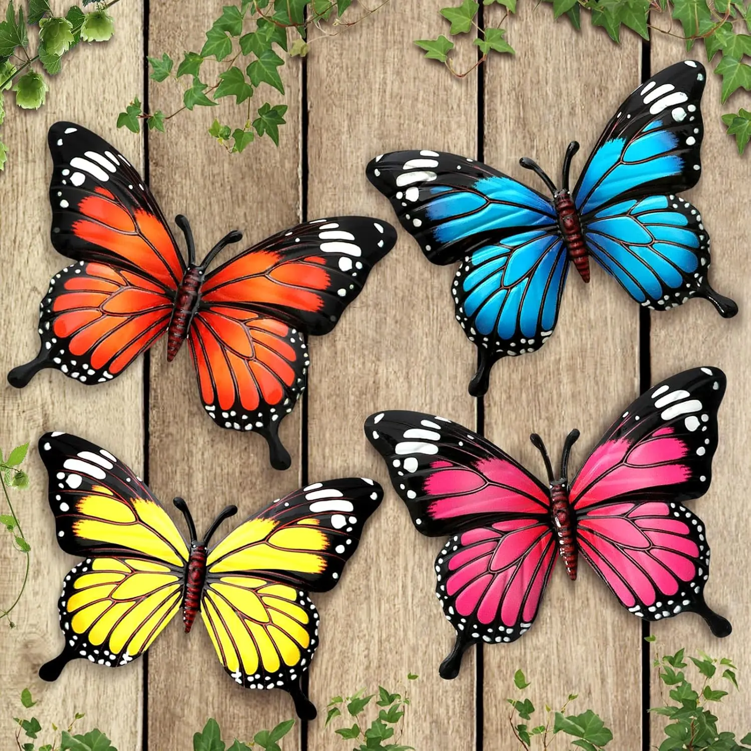4 Pack Metal Butterfly Decorations, 6.7 in Butterfly Wall Art Sculpture Hanging Decor, Metal Butterflies Outdoor Decor for The Garden, Patio, Fence, Home, and Yard