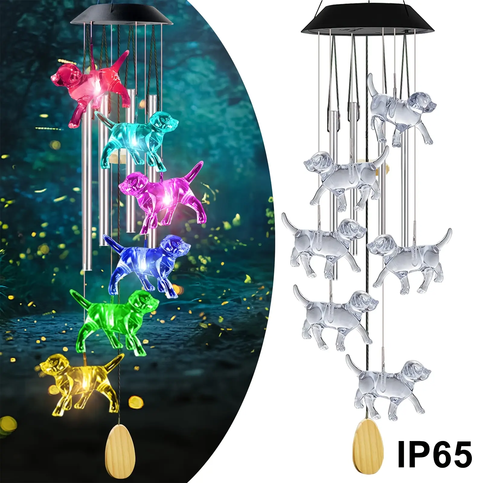 Solar-Powered Dog Wind Chimes Multicolor Set - Solar Outdoor Lights with Color-Changing Lights, Decorative Stakes & Wind Spinners for Garden Decor, Windows, Ideal Gift for Mothers, Great Gifts