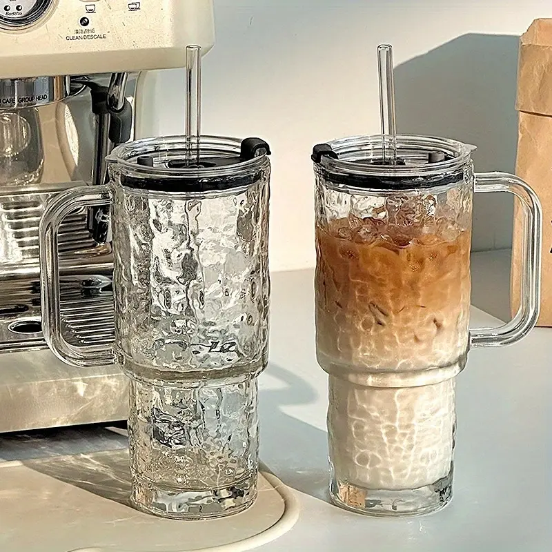 2pcs 18oz/530ml INS Glass Tumbler:Lid+straw, reusable, iced coffee cup, perfect anniversary gift for coffee/tea lovers