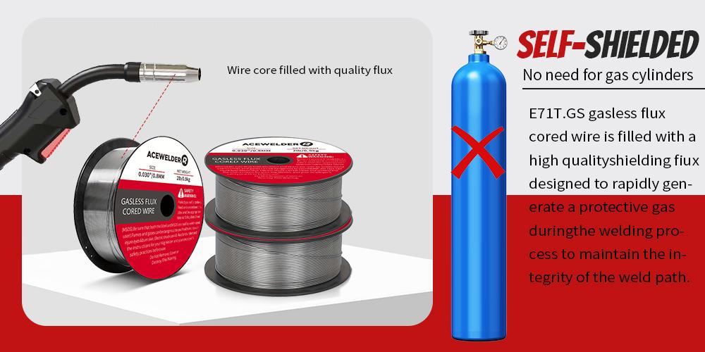 Acewelder Gasless Flux Core MIG Wire E71T-GS Mild Carbon Steel 0.30" /0.35"(0.8/0.9 mm) 2LB x 3 Pack Solid Carbon Steel Welding Wire