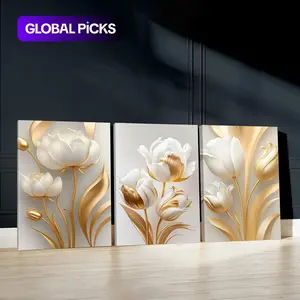 3pcs Wooden Wall Art, Elegance Poster, Spring Theme Art Prints, Floral Abstract Design, Flower, Home Decor, Modern Wall Paintings, Canvas Posters, Decor for Living Room, Bedroom, Housewarming Gift, With Frame
