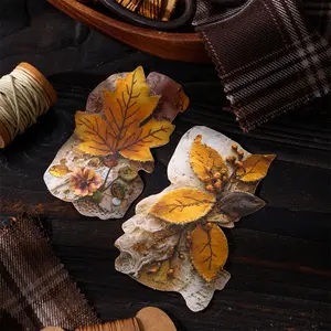 120 vintage base sticker pack with themes flowers, animals, leaves, alarm clocks, vintage style, white kraft paper material, DIY journal decoration, scrapbook notebook material sticker pack