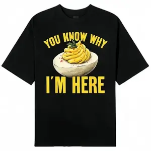 Cotton Tee Retro Thanksgiving Dinner You Know Why I'm Here Deviled Egg T-Shirt Black Crewneck Menswear Top Short Sleeve Streetwear