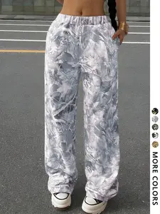 Women's Branch Print Sweatpants, Cool Streetwear Hip Hop Rap Dance Motorcycle School Youth Fashion Casual Trendy Sports Plant Pattern, Outdoor Activities Trousers, Sports Bottoms, Sports Pants Sportswear