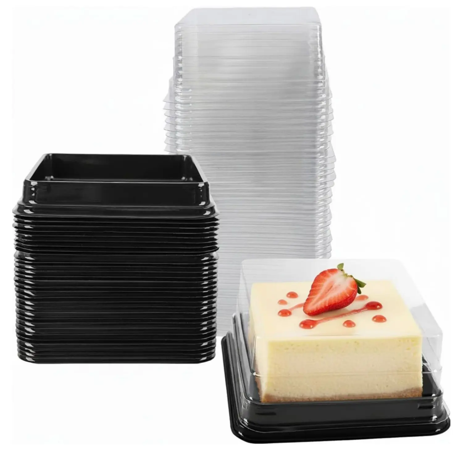 150Pcs Clear Plastic Mini Cake Box Muffins Box Cookies Cookies Muffins Dome Box Wedding Birthday Gift Box ( 3 Inch Square Black) - Home Improvement.