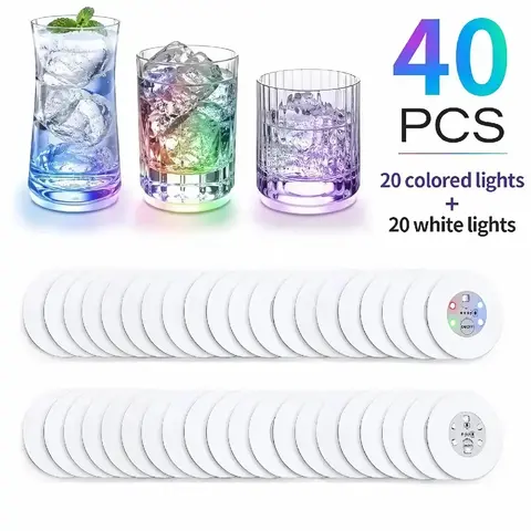 MICRENCY 40-Pack Luminous Silicone LED Light Up Cup Coasters - Drinks Coasters, Bar-Ready Party Decor, Atmosphere Decoration for Birthday & Holiday Wine Use
