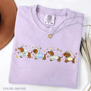 Comfort Colors Easter Dog Vintage T-shirt, Dachshund Happy Easter Tshirt, Retro Spring Dog, Cute Sausage Dog Gift Idea