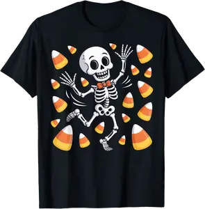 Dancing Skeleton Halloween Candy Corn Costume Tee T-Shirt - Phoebeumba Shop 35B0FNLM9D17