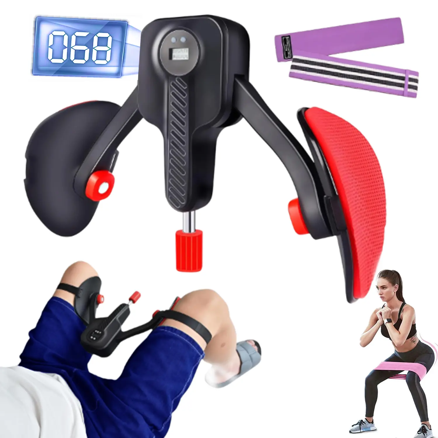 Adjustable Thigh Trainer & Pelvic Floor Exerciser for Men & Women with Digital Timer, Upgraded At Home Gym Equipment with 20-110 lbs Resistance & Bonus Band, Efficient Training