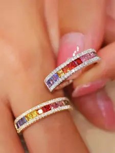Vintage Colorful Artificial Zirconia Decorated Ring, Fashion Accessories for Women, Trendy All-match & Exquisite Jewelry for Birthday Gift, Statement Ring