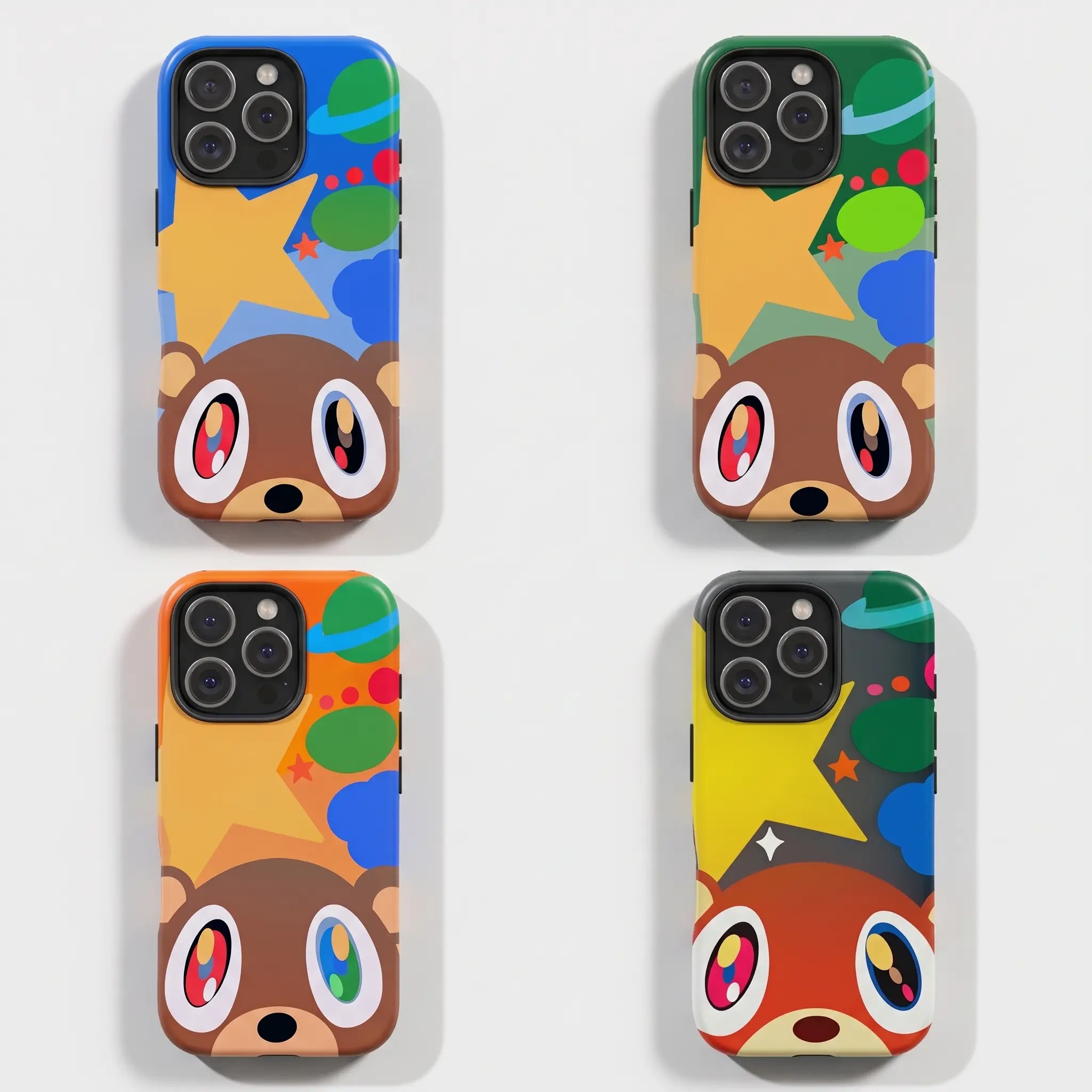 Personalized Kanye-Themed Cartoon Animal Colorful Smartphone Case - Waterproof TPU Soft Back, Shockproof Drop Protection, Protector for iPhone 17/16/15/14/13/12/11 Pro Max Plus & Samsung Devices, Shiny iOS Mobile Phone Accessory, Protector Iphone 13