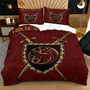 Dragon Family Pattern Bedding Set, Game Theme Comforter Cover, Decorative Bedding Set, Ideal for Teenagers & Fans Bedroom Decor, Includes 1 Fitted Sheet and Pillowcases, Bed Sheets Set