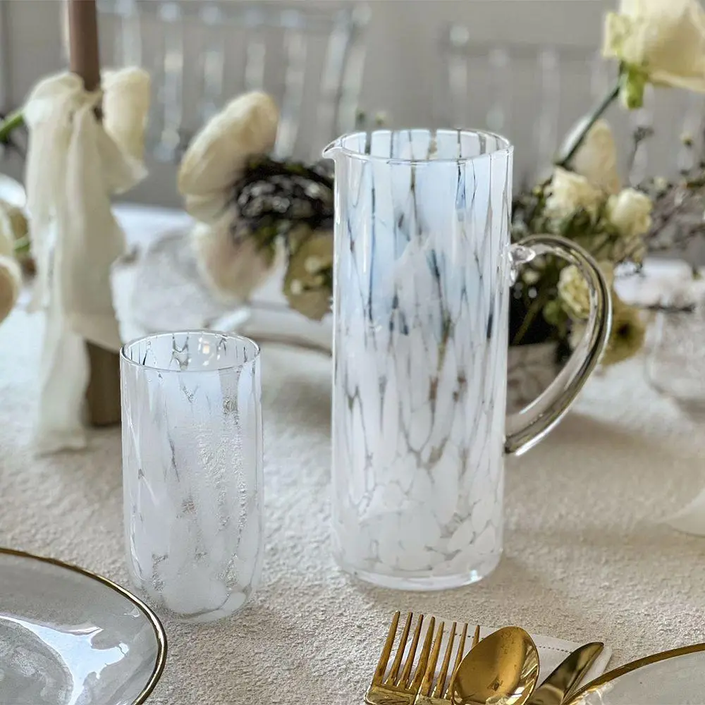 Stained White Highball Glasses - 6-Pack 18oz High-End Statement Piece Kitchen Glassware for Bar/Dining Use