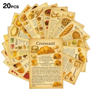20pcs Vintage Dessert Preparation Guide Postcards, Baking Steps & Illustration Wall Collage Kit for Home Room Kitchen Decor, Wall Art Print, Frameless Small Posters, Gift for Dessert & Bread Lovers