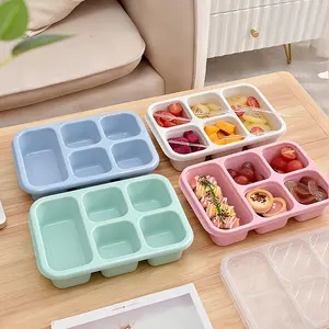 5-Compartment Bento Box, High-Quality Plastic with Transparent Lid, Dishwasher And Microwave Safe, Premium 5-Section Lunch Box in Multiple Colors - Ideal for Office Workers And Students, Student Meal Solution, Portion Control