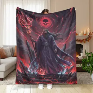 Mystic Dark Sorcerer Flannel Blanket with Skull Portal Art Print， Soft Warm Cozy Lightweight， Perfect for Home Decor， Fantasy Themed Rooms， Halloween Parties， Gaming Lounges， Gift for Friends