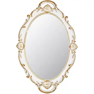 14.5 x 10 inchs Oval Antique Decorative Wall Mirror  Hanging Mirror (White)