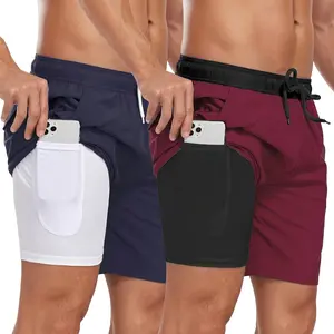 Mens Swim Trunks with Compression Liner 7 inch Inseam Quick Dry 2 in 1 Beach Board Shorts with Pockets S-3XL