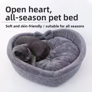 Heart Shaped Semi Enclosed Pet Bed Cute Cat Cave Warm Dog Cushion Nest All Season Universal Cat House Villa for Kitten Puppy