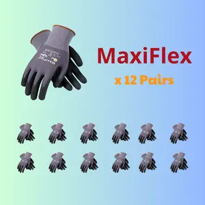 24 Pairs MaxiFlex Gloves PIP - Maxi Flex Work Gloves - Work Gloves Ultimate 34874 Foam Nitrile Palm Coated Gloves