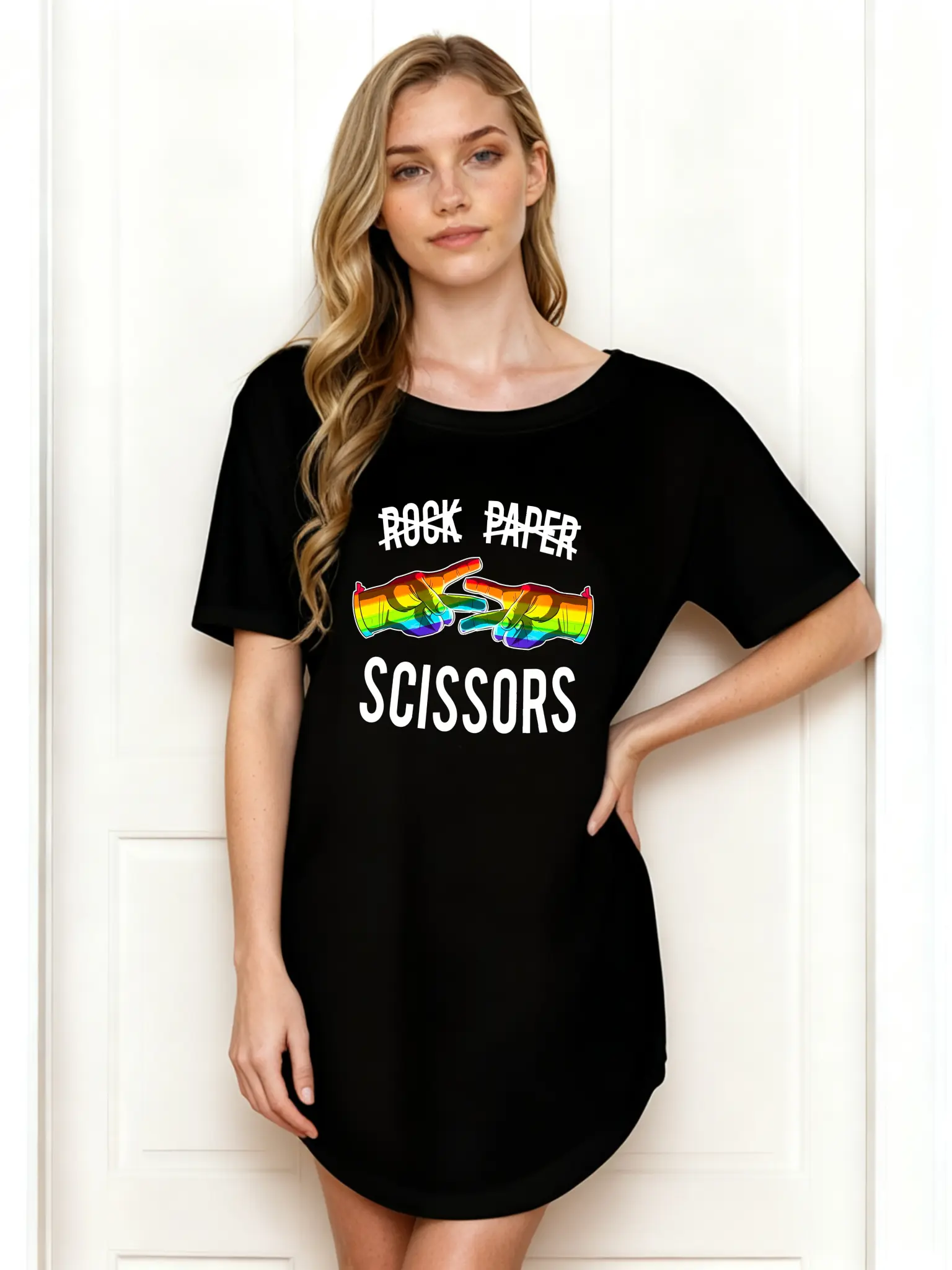 Women's Fashion Casual Summer Dress - Rock Paper Scissors Rainbow Hands Print, Loose Fit, Wear-Resistant, Wrinkle-Resistant Daily Wear