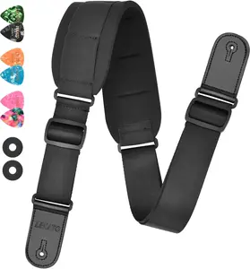 LEKATO LGS-4 Guitar Strap, Bass Straps for Electric Guitar with 3.3" Wide Sponge Pad for Effective Decompression Padded Bass Guitar Straps Adjustable Length from 42" to 58" with 2 Safety Locks & 6 Picks