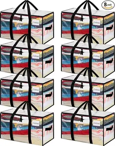 BAGAIL 8 Pack Heavy Duty Moving Storage Totes – Clear Clothes Packing Bags for College & Home Organization