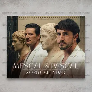Pedro Pascal Paul Mescal 2026 Wall Calendar, Celebrity Crush Planner, Funny Fan Gift for Her, Celebrity Merch, Holiday Gift Idea