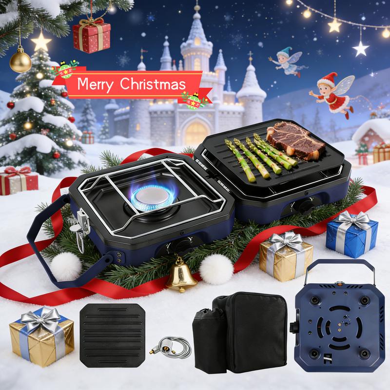 2 Burner Propane Camping Stove With Grill,Portable Foldable Camp Stove With 17000BTU, Two Piezo Ignition Adjustable Windproof Burners forCamping, Grilling, Tailgating, & More