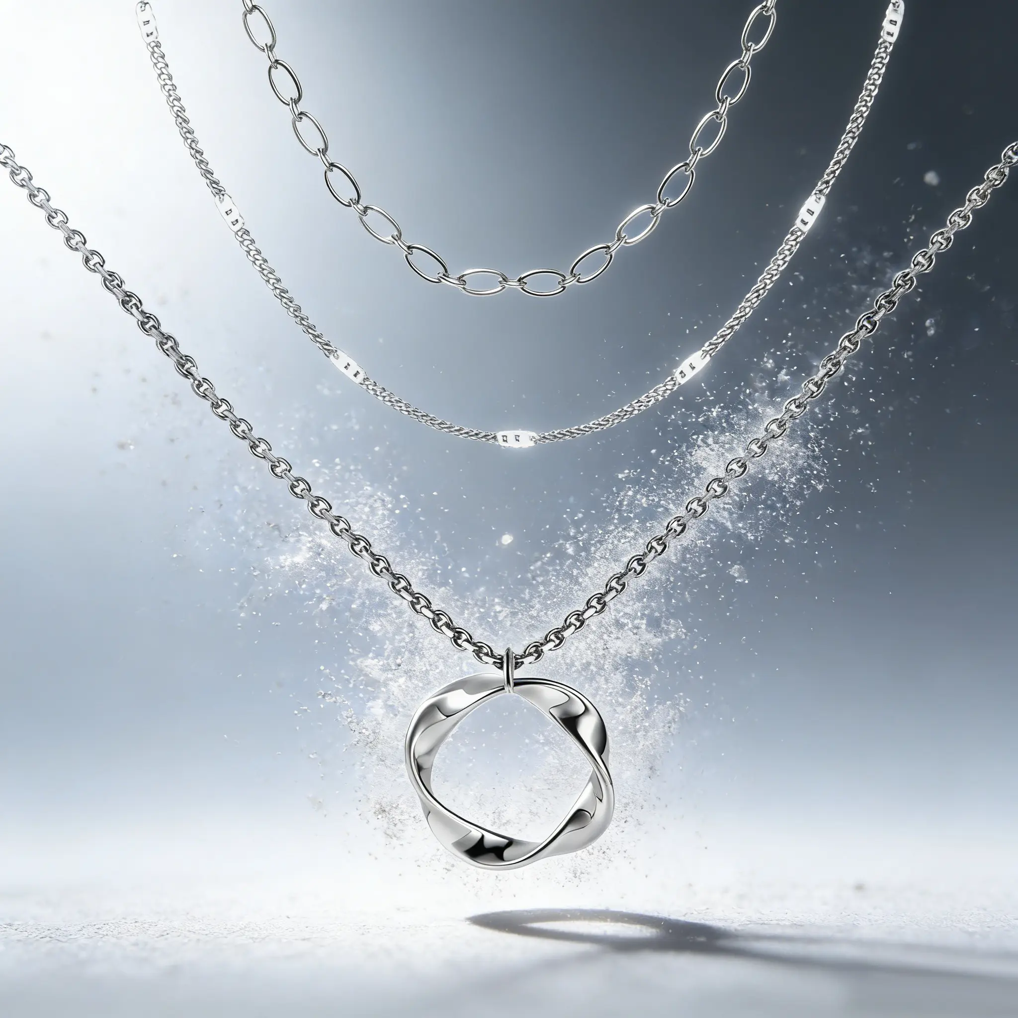 AELNEN Dual-Tone Multi-Layered Chain Necklace Set - Twisted Ring Pendant Layering Necklaces - Minimalist Modern Jewelry - Gift for Her