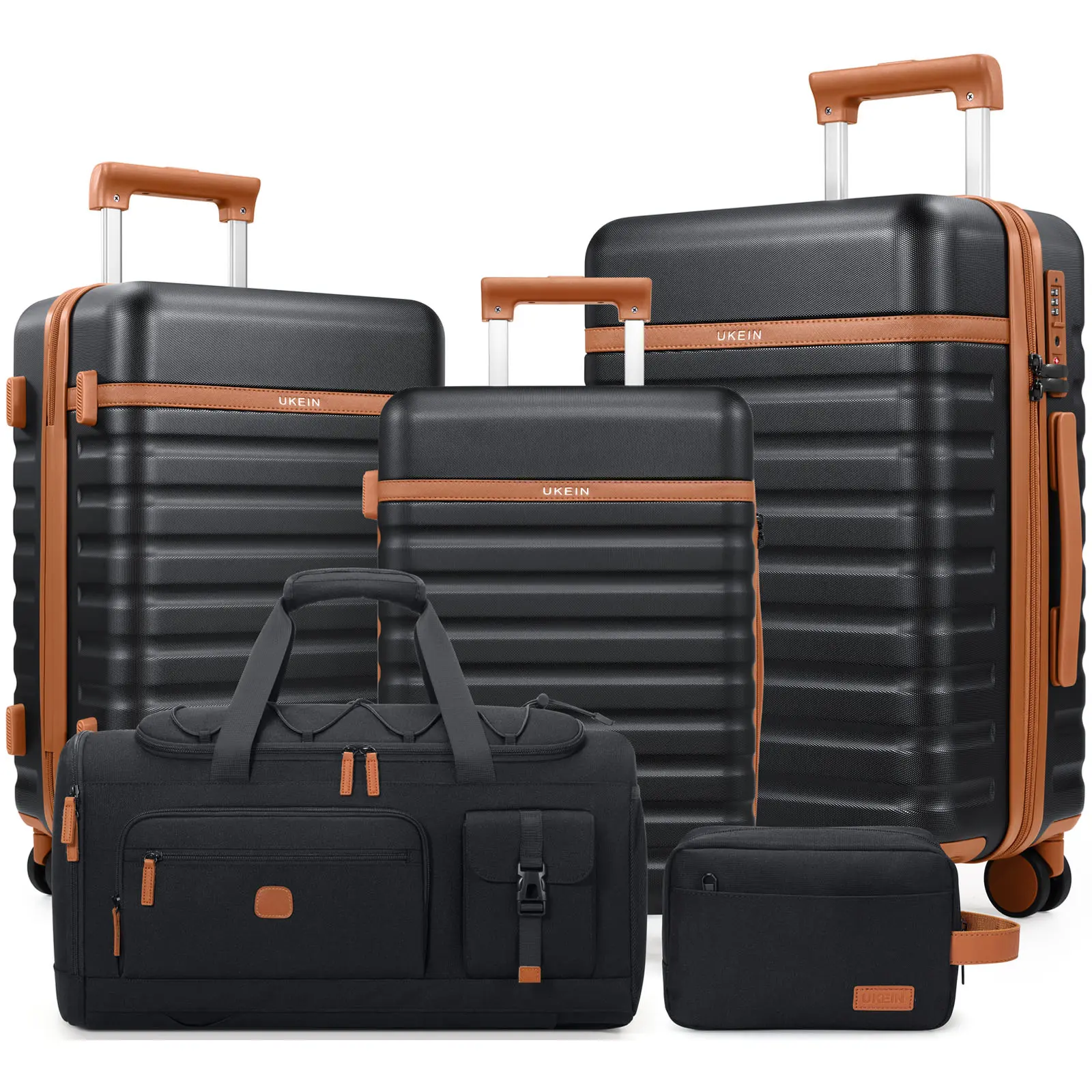 UKEIN Unisex 5-Piece Modern TSA-Friendly Scratchproof High-Strength Lock Luggage Set - ABS Hardshell Carry-On with Double Wheels, TSA Lock, Adjustable Handle, Travel Duffel Bag for School, Travel, Modern Luggage Sets, Tsa-Friendly Luggage Sets summervibes