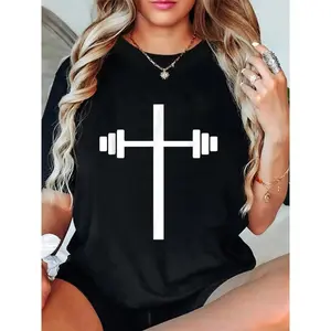 100% Cotton Barbell Dumbbell Cross Christian Jesus Gym Workout Lifting T-Shirt01 graphic tee