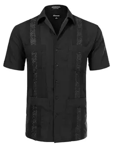 Allsense Men's Short-Sleeve Button-Down Cuban Guayabera Shirt - Breathable Fabric, Relaxed Fit, Front Pockets, Tropical Dress Top, Traditional Style, Casual & Travel Friendly