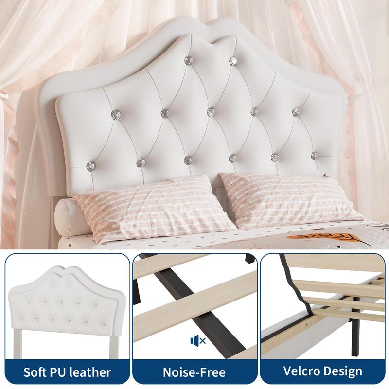 Twin Size Upholstered Princess Bed Frame with LED Lights & Storage Drawer, Pink Faux Leather Platform Bed  , Crystal Tufted Headboard, No Box Spring Needed, Heavy Duty Support