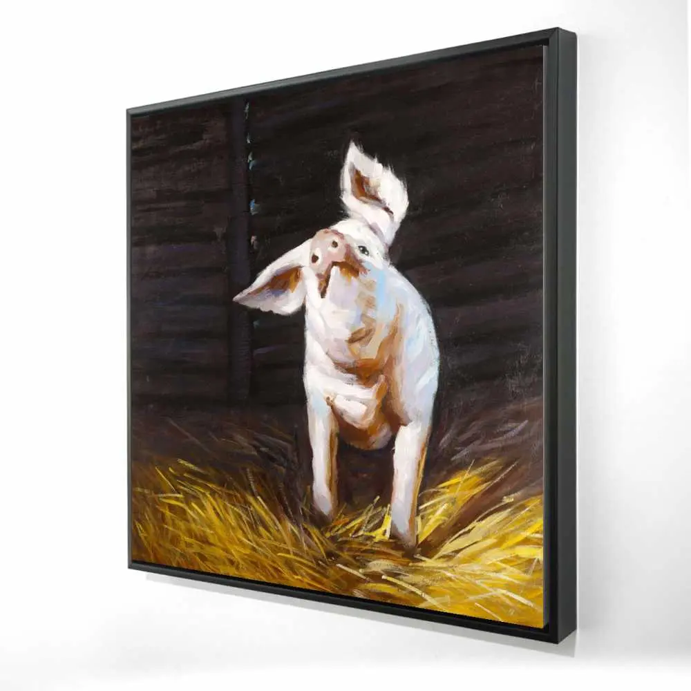 212 MAIN Brown Happy Pig Framed Canvas Wall Art - 36x36in Artistic Photo, Farm Animals Nature Print, Farmhouse Room Accent, Kitchen Decor, Animal Love Gift for Farmhouse Enthusiasts
