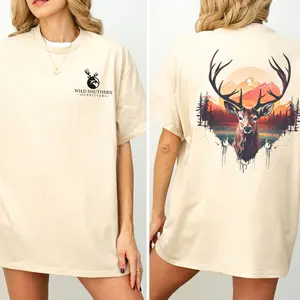 Deer Hunting Shirt, Buck Hunt Outdoors T-shirt, Simply Printed Graphic Shirt, Daily Casual Cotton Womenswear