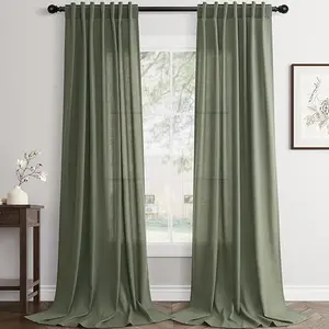 Jowels Linen Semi-Sheer Home Decoration Curtain 2-Panel Set, Modern Farmhouse Drapes, 52-Inch Width Light-Filtering Rod Pocket Back Tab for Living Room Privacy