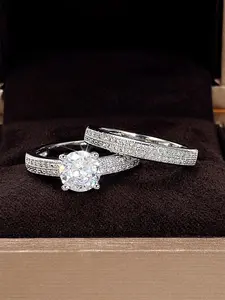 2 Pcs/set Simple Cubic Zirconia Ring Bridal Ring Sets For Women For Valentine's Day Gift Wedding Anniversary Party Jewelry