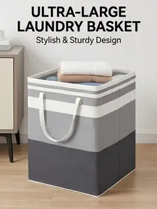 Large-capacity laundry basket, moisture-proof type, independent laundry basket, foldable tall clothing basket, with extended handle, suitable for clothes and toys in dormitories and households, gray gradient color series