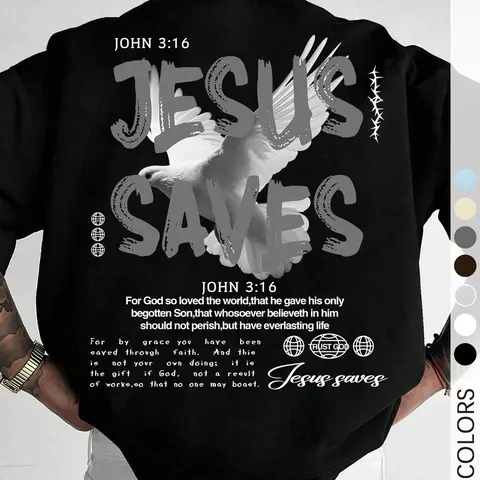 Men's Vintage Jesus Is King Letter Print Short Sleeve Knit Graphic Tee, Casual Comfy Drop Shoulder Streetwear Fashion T-shirt for Daily Wear, Men's Clothes for All Seasons Top, Faith Based Tee