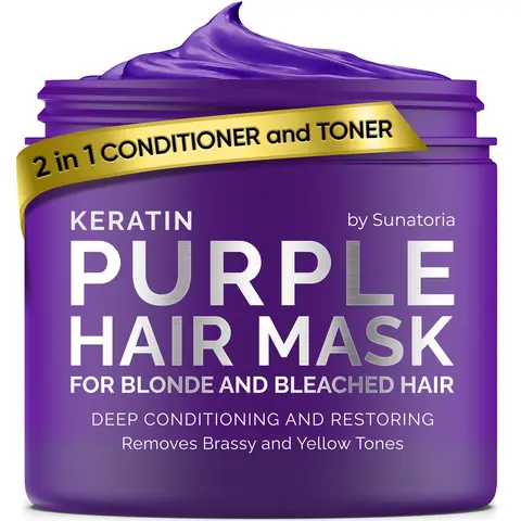 SUNATORIA Purple Hair Mask – Anti-Yellow Effect | Visible Results in 1 Use | Restores Strengthens Nourishes Dry Brittle Damaged Hair | Hydrate Toner, Keratin, Frizz