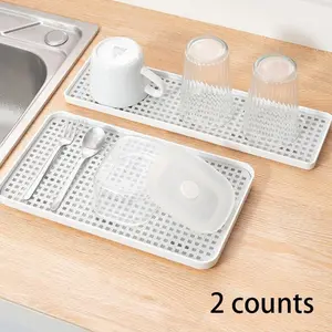 2 Counts Kitchen Bowl and Dish Storage Plastic Rack, Water Tray, Household Living Room Drain Tray, Double-Layer Multi-Purpose Tea Tray