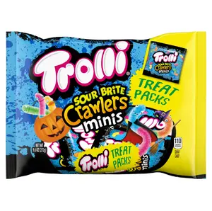 Trolli Mini Sour Brite Crawlers, Halloween Sour Candy Treat Sized, Trick-or-Treating and Fall Parties, 9.6 oz Bag, 16 Count