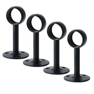 4 Pack 1" Curtain Rod Holder Bracket, Closet Rod Holders Wall Mounted,Ceiling Mount Curtain Rod Flange Brackets,Curved Shower Curtain Rod for Bathroom,Stainless Steel Black Finish