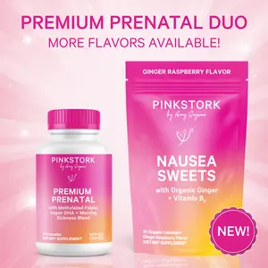 Pink Stork Premium Prenatal Duo | Whole Food + Organic Nutrients for First Trimester Support | Methylated Folate, Iron, DHA, Nausea Support Blend for Women