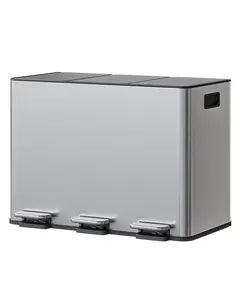 Garvee 45L / 12 Gallon 3-Compartment Trash Can Stainless Steel Recycling Bin With Individual Soft-Close Lids And Removable Inner Buckets Silver