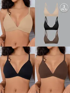 1/2/3/4/5/6 PCS Women's Wireless Bra Set, Seamless Shaping Bras, V-Neck No Underwire, Comfortable Push-Up, Elegant Daily Wear, 1-6 Pieces