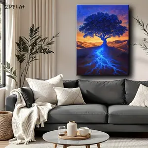 2D Flat, Framed Canvas Wall Art - Desert Dunes at Twilight Oil Painting, Classic Wooden Border, Durable Indoor Decor for Living Room, Bedroom, Office	