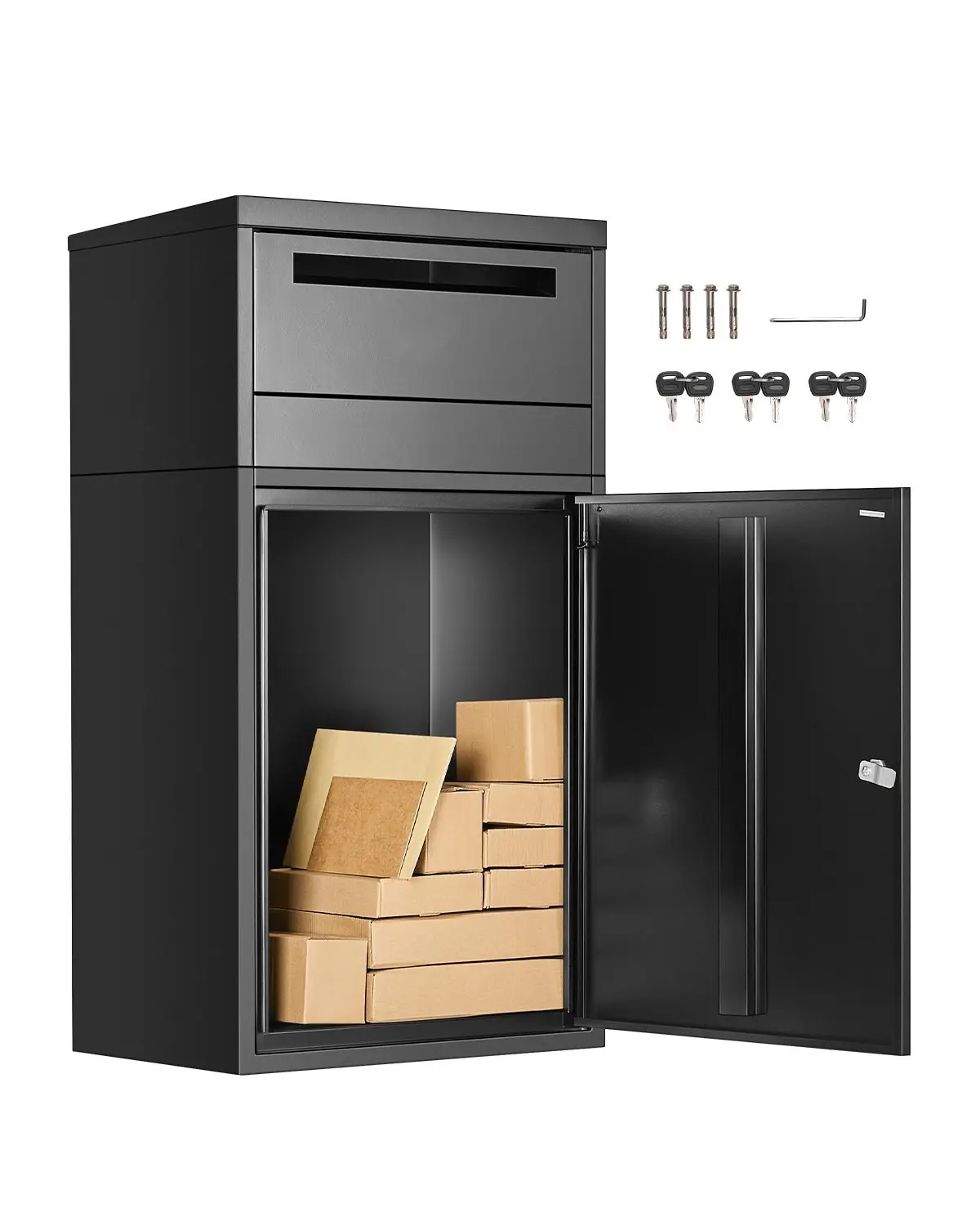 Outdoor Anti-Theft Lockable Parcel Drop Box, 35.8-Inch Wide Delivery Box For Curbside, Front Porch, Or Apartment Entry, Weatherproof Steel Construction, Tamper-Resistant Security, Rainproof And Durable