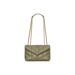 Pre-owned Yves Saint Laurent Leather Shoulder Bags Saint Laurent Loulou Puffer Small Quilted Shoulder Bag in Sage Green with Gold Tone Hardware